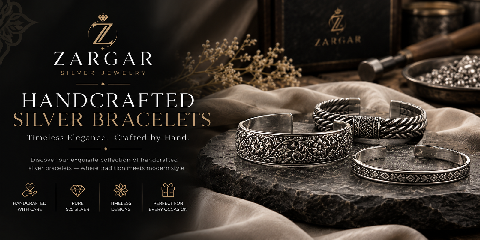 Handcrafted silver bracelets by Zargar